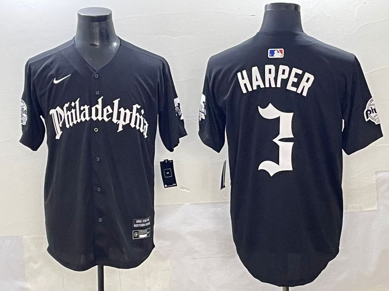 Men 2025 Philadelphia Phillies #3 Harper Black Five generations Joint Name Nike MLB Jersey style 1->philadelphia phillies->MLB Jersey